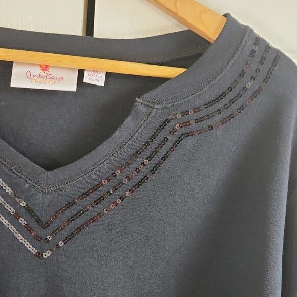 Quacker Factory Womens Black Top Size 2X Sequins 3/4 Sleeve Academia Neutral - Picture 4 of 11